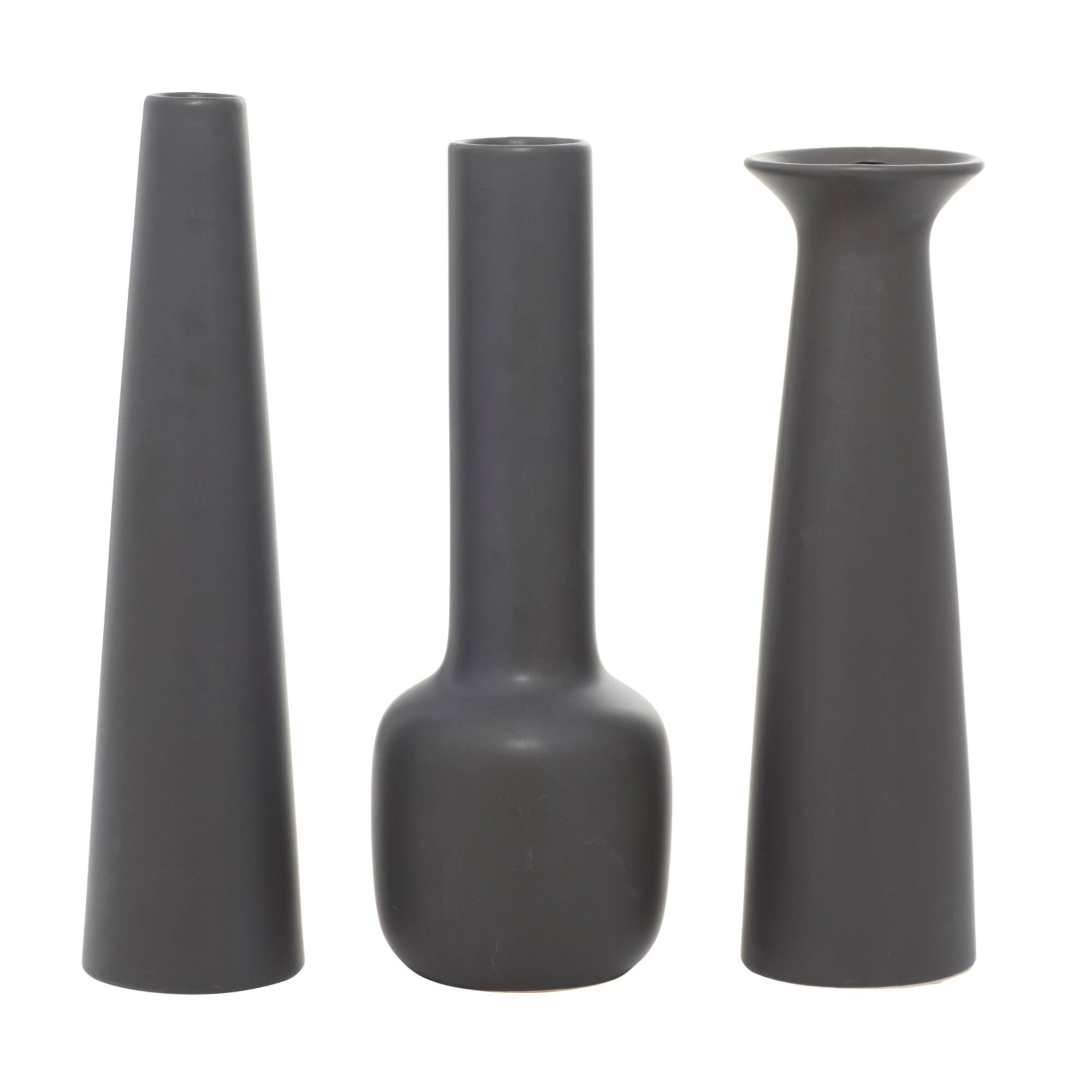 CosmoLiving by Cosmopolitan Set of 3 Dark Grey Ceramic Modern Vase, 17", 16", 16"